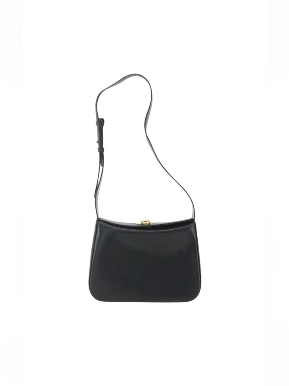 Salvatore Ferragamo Black Leather Shoulder Bag with Gold-Tone Clasp